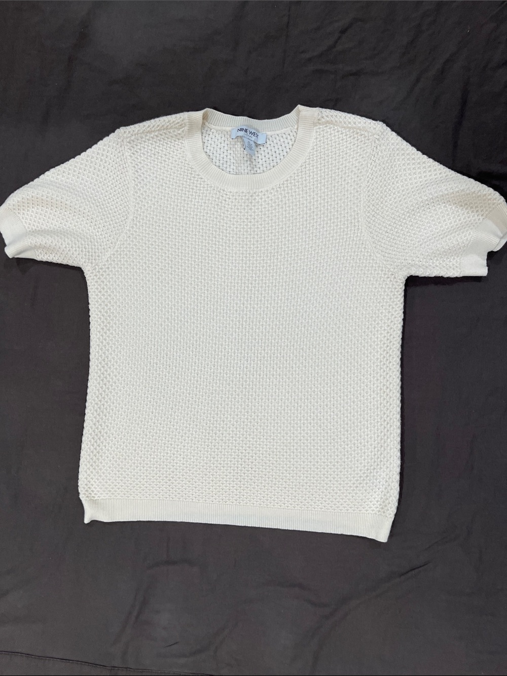 Nine West White Textured Short-Sleeve Crewneck Sweater